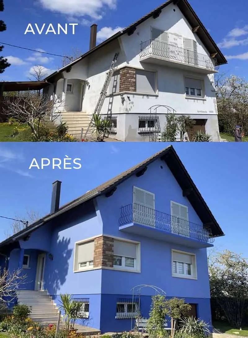 Façade de maison avant après remise en couleur