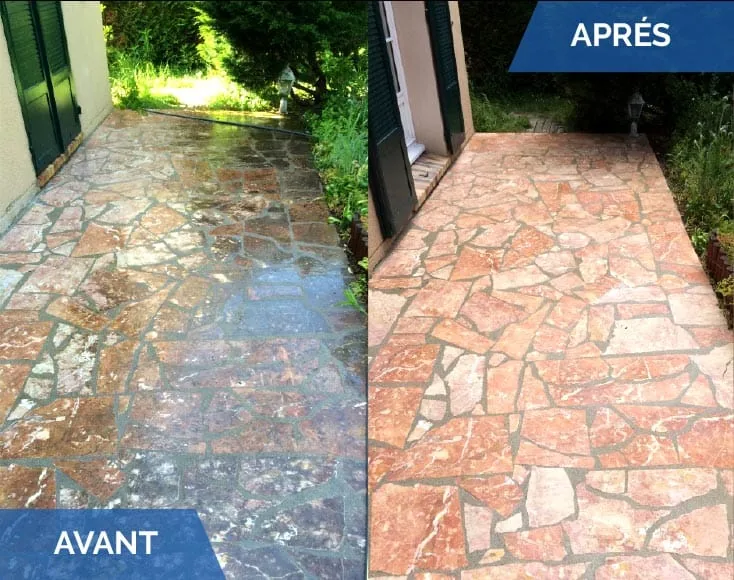 Terrasse avant après nettoyage